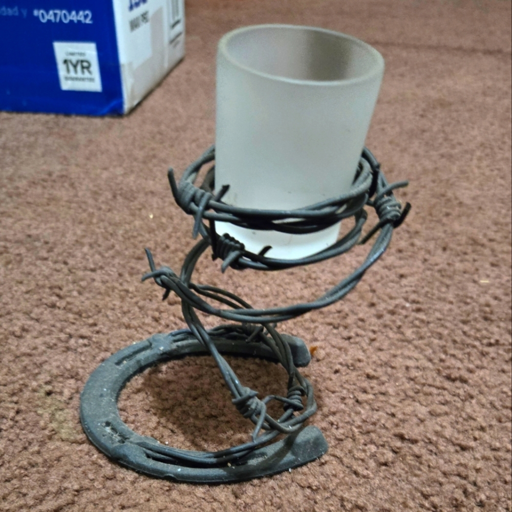 BARBED WIRE AND HORSESHOE CANDLE HOLDER